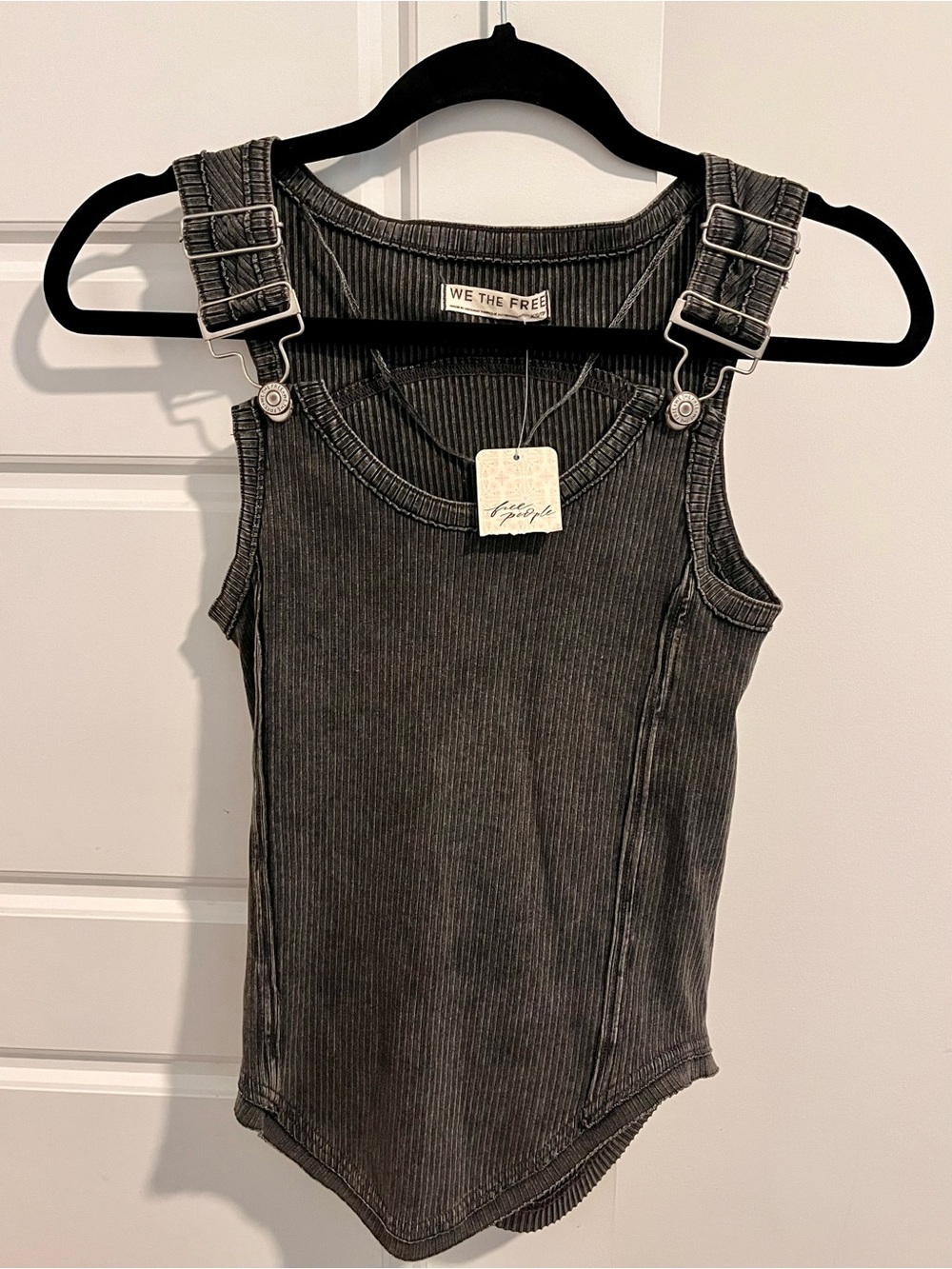 We The Free Ribbed Charcoal Tank with Buckle Straps